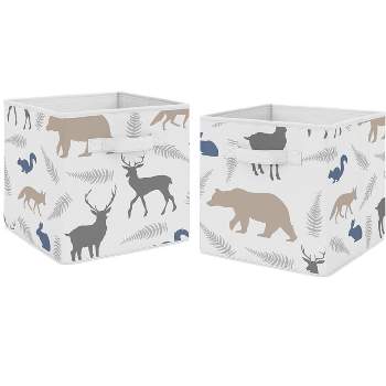 Sweet Jojo Designs Boy or Girl Gender Neutral Unisex Set of 2 Kids' Decorative Fabric Storage Bins Woodland Animals Taupe Blue and Grey