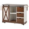 JUJABU 55.5" Farmhouse Kitchen Cart with Drop-Leaf, Barn-Door Storage, Built-In Outlet & Spice Rack on Wheels - 2 of 4