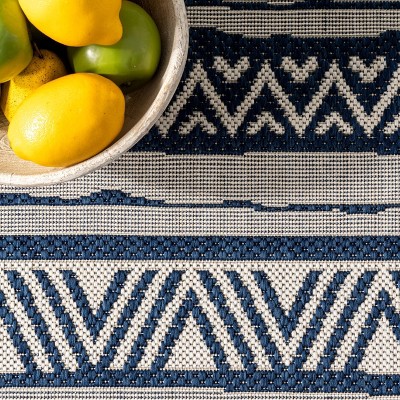 Navy Stripe Synthetic Washable Rectangular Area Rug