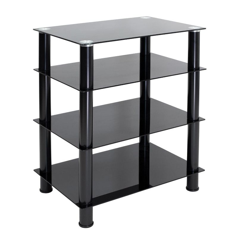 Mount-It! Tempered Glass AV Component Media Stand, Audio Tower and Media Center with 4 Shelves, 88 Lbs. Capacity, Black, 1 of 8