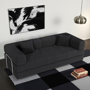 KWPZQEB 78.8" 4-in-1 Convertible Sofa Bed, Corduroy Pudding Block Sofa with Fixed-Shape Frame & Deep Seat, Modular Floor Futon for Living Room - 1 of 4