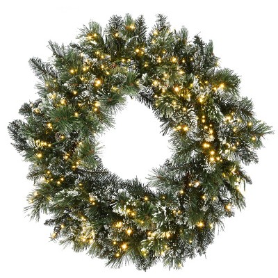 National Tree Company 30" Glittery Bristle Pine Wreath with Dual Color LED Cosmic Lights