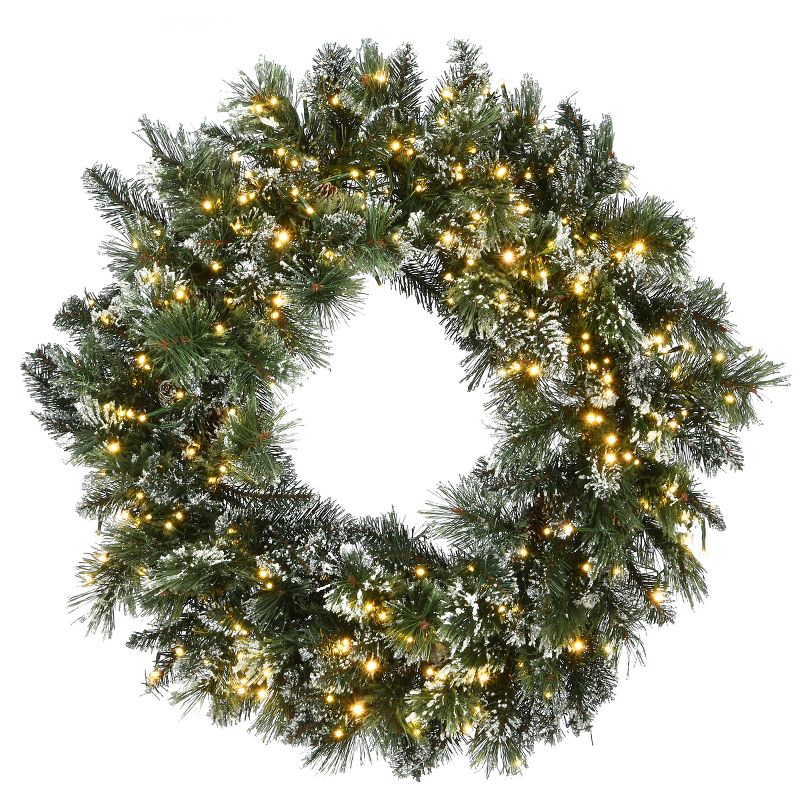 30" Prelit LED Glittery Bristle Pine Wreath with Dual Color Cosmic Lights - National Tree Company, 1 of 8
