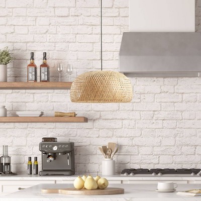 Astrid Matte Black and Bamboo Bowl Pendant Light
