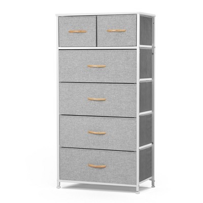 Pellebant 6-drawer Chest Vertical Dresser Storage Tower for Bedroom Steel Frame Wood Top