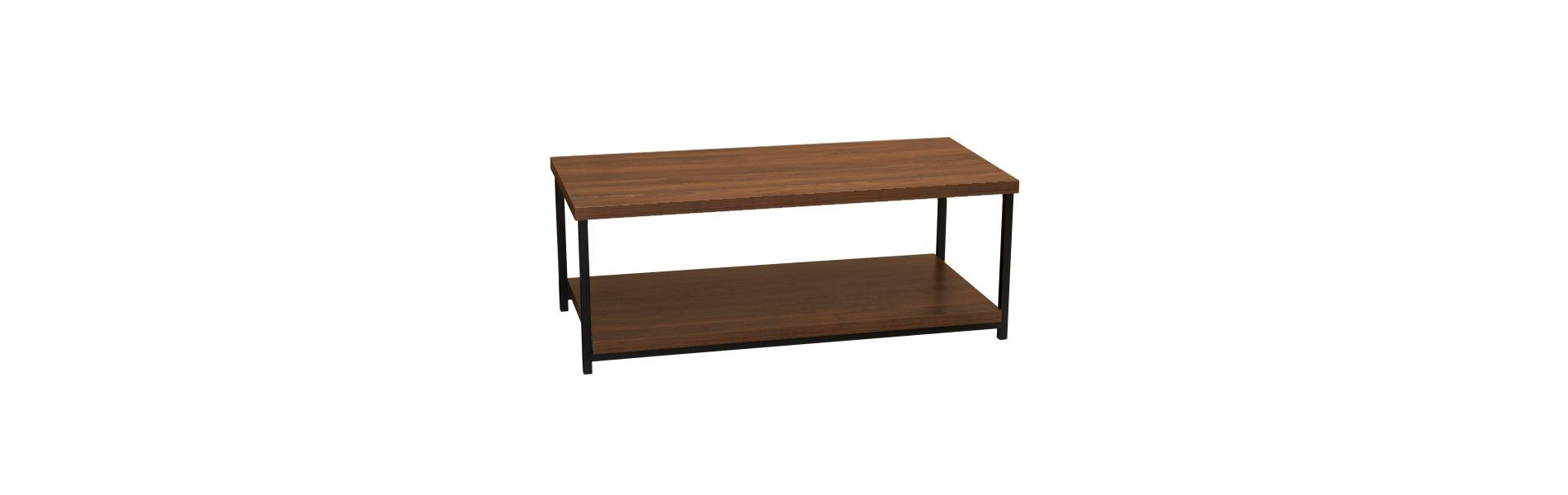 Jamestown Rectangular Coffee Table with Storage Shelf Mid Century Walnut Wood Grain and Black Metal