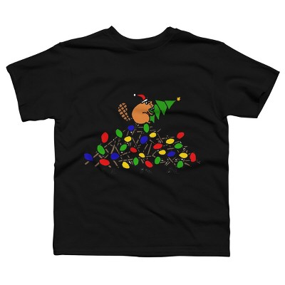 Boy's Design By Humans Cool Christmas Beaver dding Lights to Dam By SmileToday T-Shirt