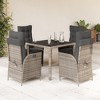 vidaXL 5 Piece Patio Dining Set with Cushions - Gray Poly Rattan Adjustable Recliner Chairs, Square Tempered Glass Table for Garden, Backyard, Patio - 2 of 4