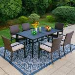 7pc Outdoor Dining Set with Rectangular Steel Table with 1.9" Umbrella Hole & Rattan Wicker Chairs with Cushions - Beige - Captiva Designs