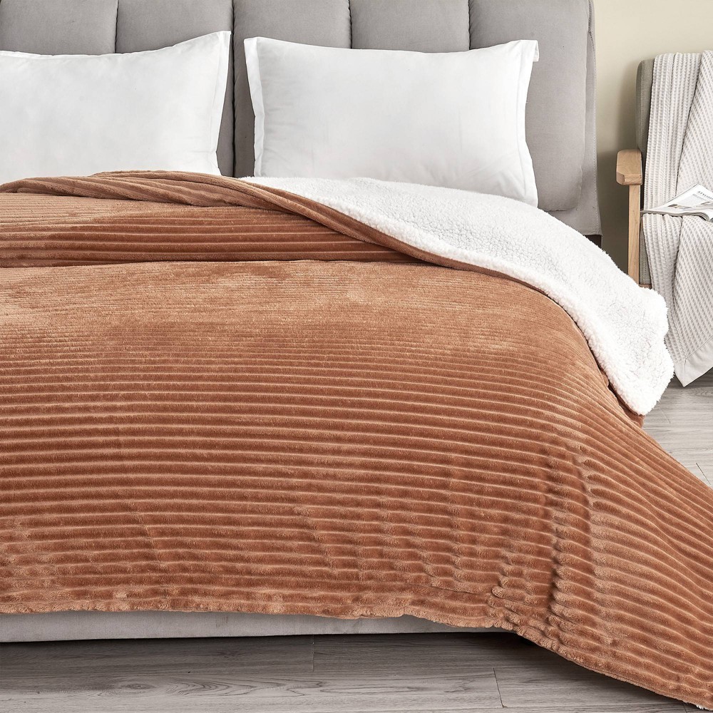 Photos - Duvet Twin Cozy Corduroy Plush with Shearling Reverse Bed Blanket Dark Brown - I