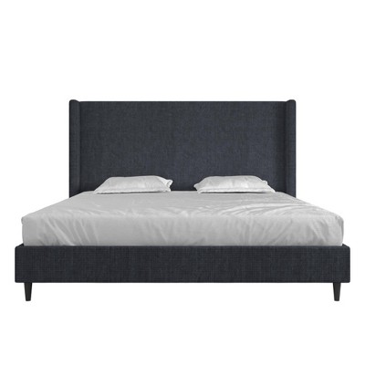 Room Joy King Edna Textured Canvas Upholstered Platform Bed Dark Blue