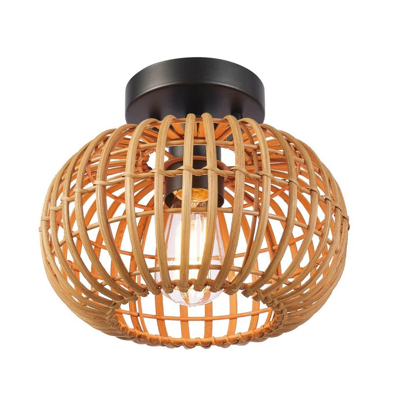Fitz 1-Light Black Flush Mount Ceiling Light with Rattan Shade - Globe Electric, 5 of 12