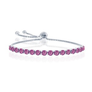 Bella Silver Sterling Silver 4MM Amethyst "February" Swarovski Element Adjusatble Bolo Bracelet - Purple - 1 of 2