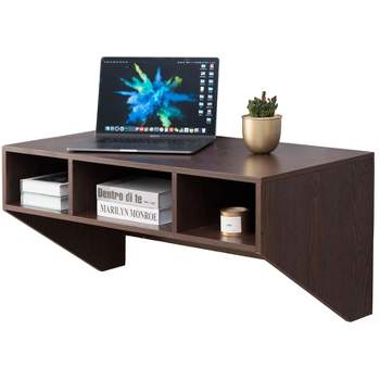 Basicwise Wall Mounted Office Computer Desk and Floating Hutch Cabinet