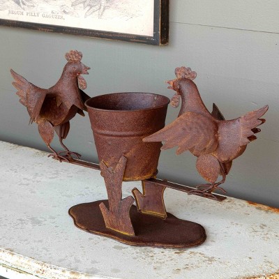 Park Hill Collection Metal Chicken Planter