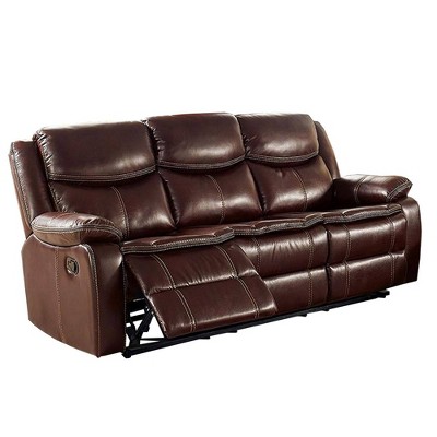 Recliner Sofa with Leatherette Upholstery Brown - Benzara