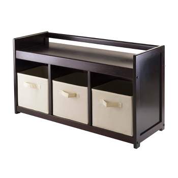 4pc Addison Set Storage Hall Bench with Folding Fabric Baskets Espresso/Beige - Winsome