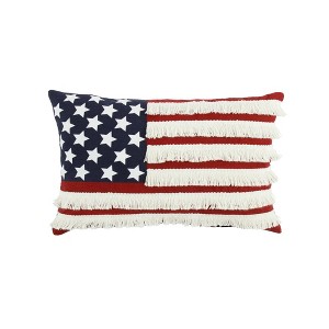 13"x22" Oversize American Flag Fringe Lumbar Throw Pillow Red - Lush Décor: Cotton Fabric, Indoor Couch & Room Accent - 1 of 3