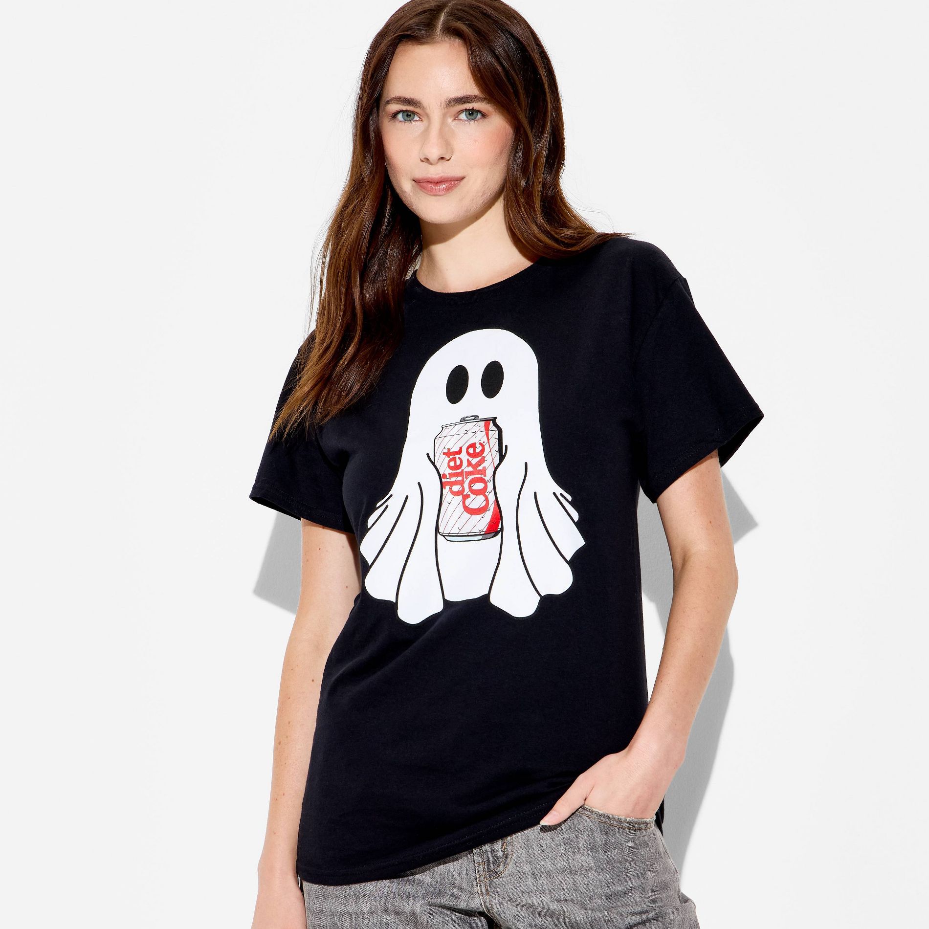 Women's Ghost Coke Halloween Oversized Short Sleeve Graphic T-Shirt - Black