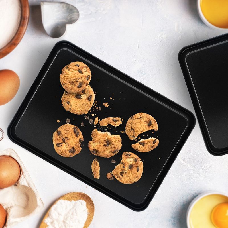 NutriChef Non-Stick Cookie Sheet Baking Pans - 2-Pc. Professional Quality Kitchen Cooking Non-Stick Bake Trays, Black, One size (NC2TRBL.5), 3 of 4