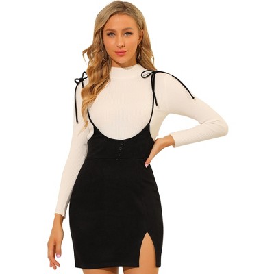 INSPIRE CHIC Women's Split Hem Tie Shoulder Straps High Waist Suspender Skirt