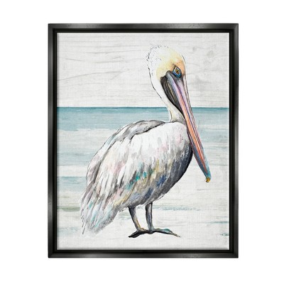 Stupell Industries Pelican Bird Beach Shoreline Framed Floater Canvas Wall Art