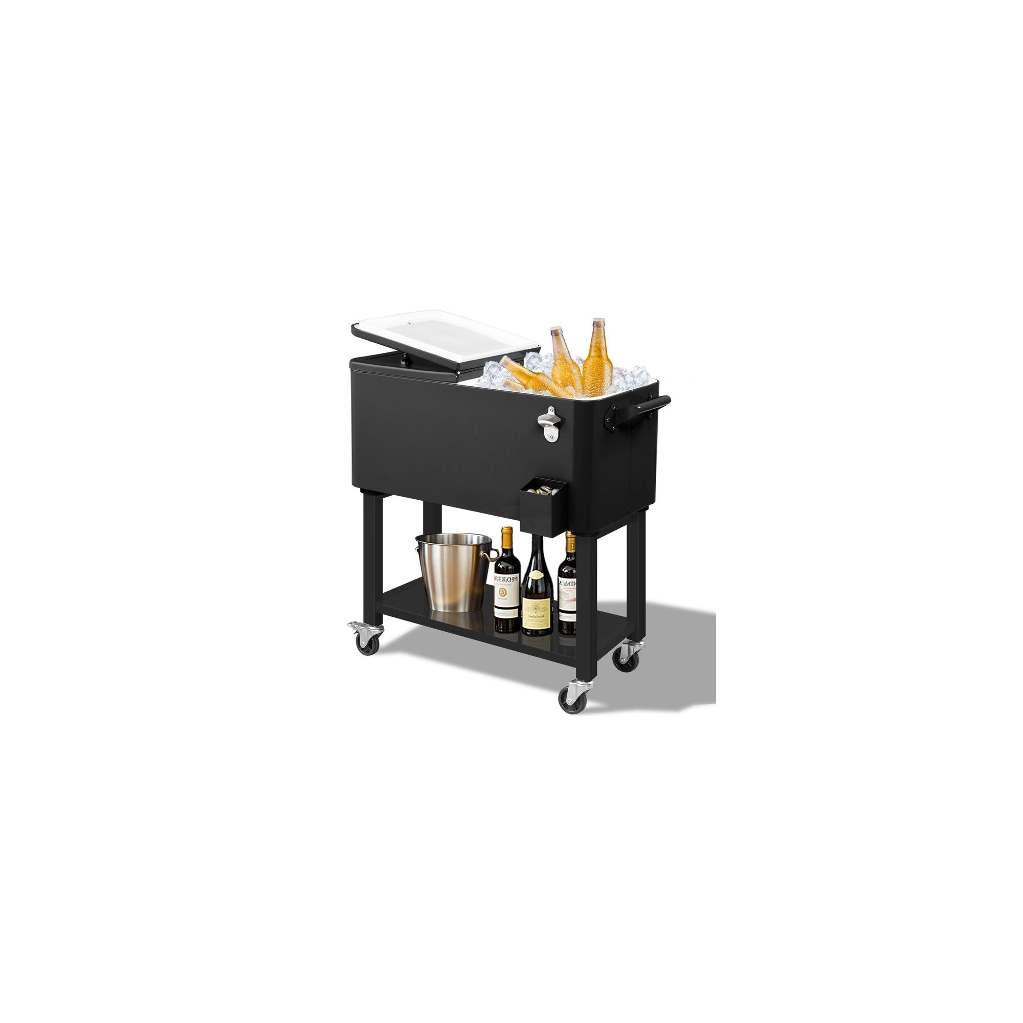 Karl Home Black Detachable 80 Qt. Outdoor Rolling Cooler Cart