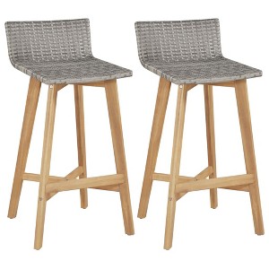 vidaXL Bar Chair Set of 2 Brown Solid acacia wood Standard Footrest - 1 of 4