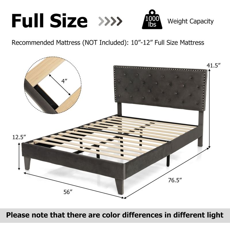 Costway Bed Frame Upholstered Platform Bed with Tufted Headboard Mattress Foundation, 3 of 11
