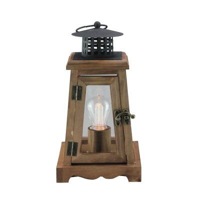 Northlight 10" Brown and Black LED Lighted Trapezoid Hanging Indoor Lantern