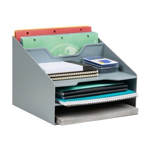 Mind Reader Desktop Organizer, Vertical File Holder, Paper Trays, Office, Plastic, 12.5"L x 11.75"W x 9.5"H, Black - 1 of 4