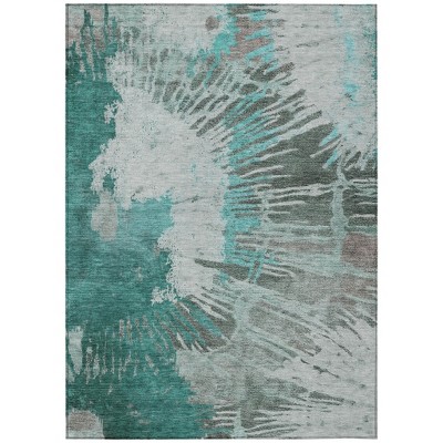 Dark Green Aqua And Gray Abstract Washable Indoor Outdoor Area Rug