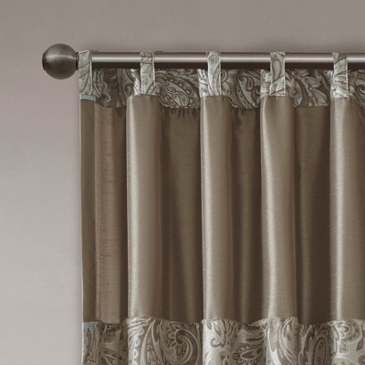 Extended Blue Faux Silk Jacquard Drapes with Trim