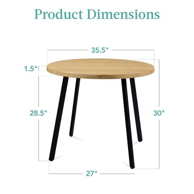 35.5'' Natural Wood Round Dining Table with Black Steel Legs