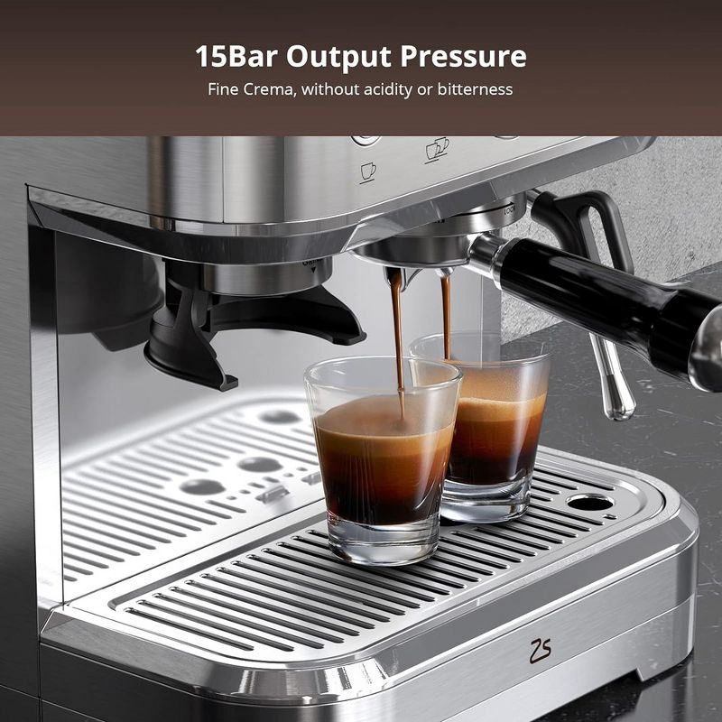 15 Bar Automatic Espresso Coffee Machine with Grinder 88 Fluid Ounces Water Tank, 3 of 10