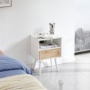 KTMBDW Rattan Nightstand, Boho Side Table with Drawer Open Shelf, Cane Accent Bedside End Table with Wood Legs for Bedroom and Small Spaces - 2 of 4