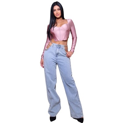 Slickblue Cropped Corset Top for Women, Long Sleeves, Hook & Eye Front, Queen Anne Neck, Rosewood, Size S-L