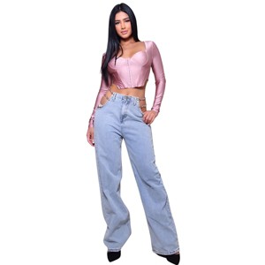 Slickblue Cropped Corset Top for Women, Long Sleeves, Hook & Eye Front, Queen Anne Neck, Rosewood, Size S-L - 1 of 4