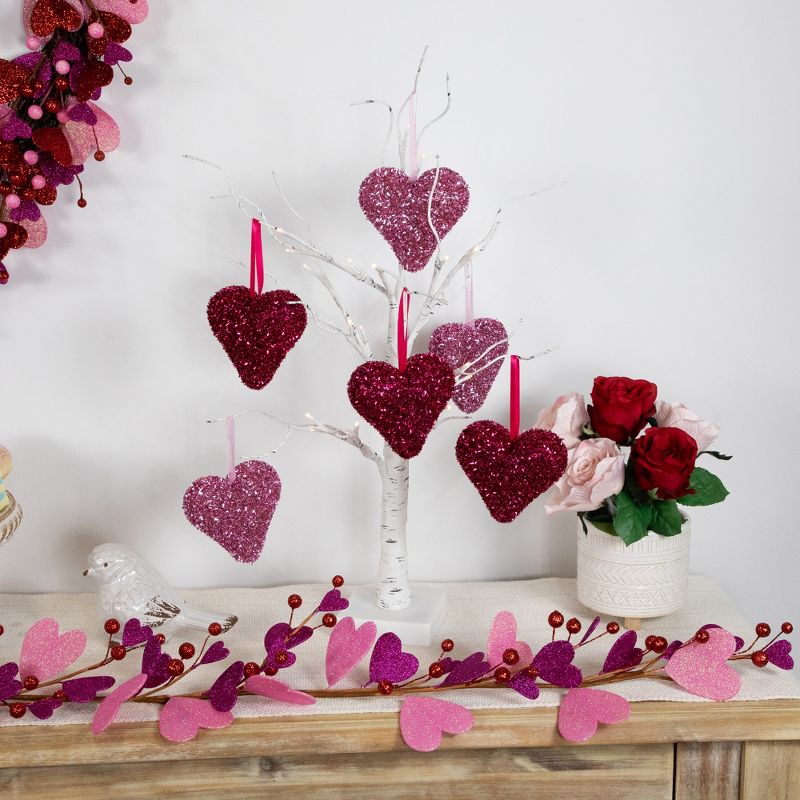 Northlight Set of 12 Tinsel Shimmering Heart-Shaped Valentine's Day Hanging Decorations 4", 2 of 8