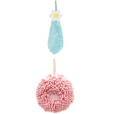 REGALWOVEN 2 Packs Soft Absorbent Cute Decorative Chenille Hand Towel for Bathroom 6" x 15"/7" x 7"
