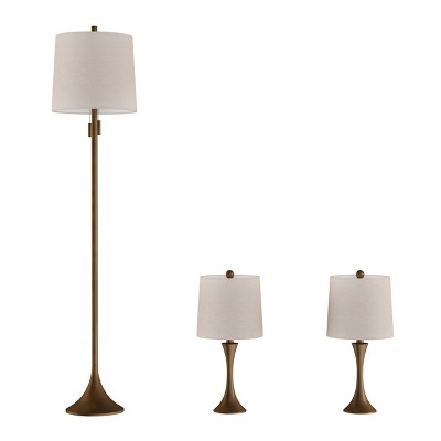 Hastings Home Set of 3 Flared Trumpet Lamps - Bronze