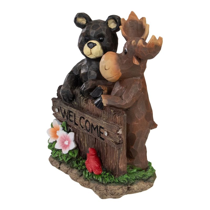 Northlight 9.75" Black Bear and Moose "Welcome" Outdoor Garden Statue, 3 of 6