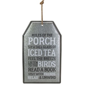 Tii Collections 16" Distressed Metal Rules of the Porch Hanging Wall Decor - 1 of 4