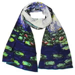 Wrapables Luxurious 100% Charmeuse Silk Long Scarf with Hand Rolled Edges, Claude Monet's Nympheas - 1 of 4