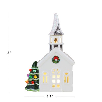 Mr. Christmas White Ceramic LED Church Figurine