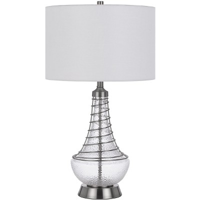 Cal Lighting BO-3130TB 150W 3 Way Baraboo Glass Table Lamp with Wire Guard Design and Drum Fabric Shade