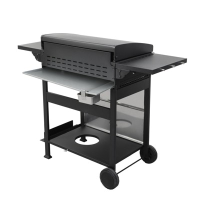 VisioGear Outdoor Grill with with Cooking Grids, Foldable Side Table, Hanging Basket, Grill for Backyard, Black & Silver, 52.5"*23.6"*40.1"