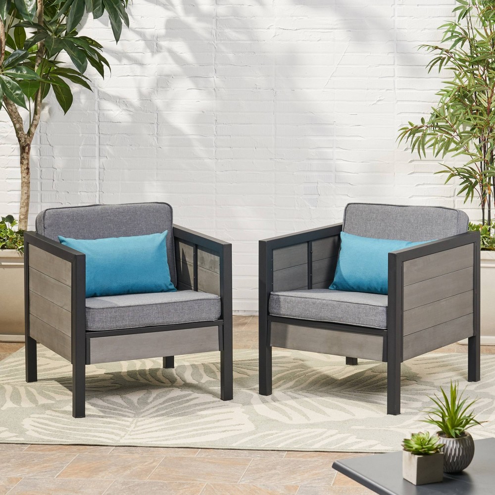 Photos - Garden Furniture Jax Set of 2 Faux Wood Club Chairs - Gray/Black - Christopher Knight Home