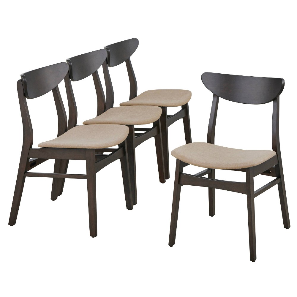 Photos - Dining Table Set of 4 Parlin Dining Chairs Walnut - Buylateral: Rubberwood, Mid-century Design, Latte Brown Cushion