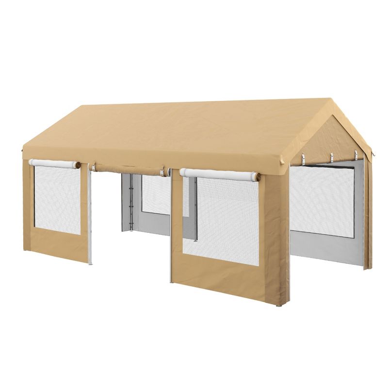 Outsunny Carport 10' x 20' Portable Garage, Height Adjustable Heavy Duty Car Port Canopy with 4 Roll-up Doors & 4 Windows, 1 of 7